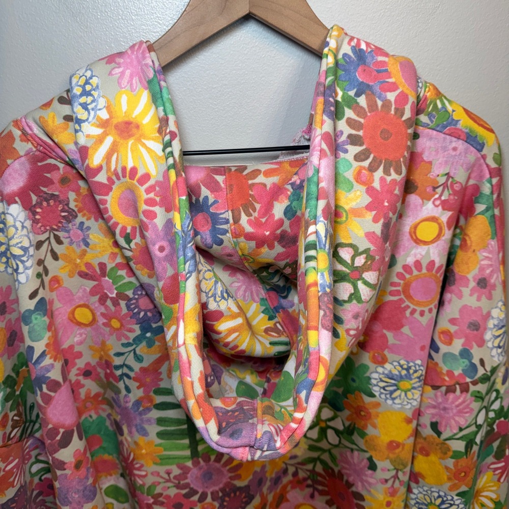 Natural Life Oversized Printed Floral Hoodie Women's L/XL Multicolor V-Neck - Picture 7 of 7